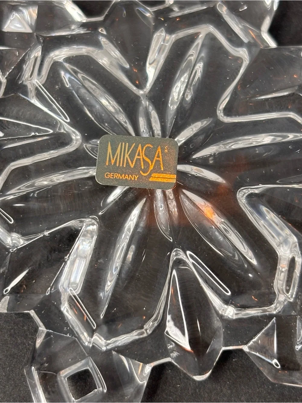 German Made Mikasa Crystal Snowflake Christmas Ornament w Original Label & Box